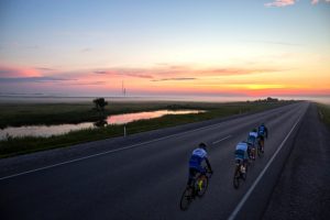 (L-R) Eduard Fuchs from Austria, Aleksej Shchebelin from Russia, Marcelo Florentino Soares from Brazil and Martin Temmen from Germany race during the 7th stage Omsk-Novosibirsk at the Red Bull Trans-Siberian Extreme race in Russia on July 13th, 2016.